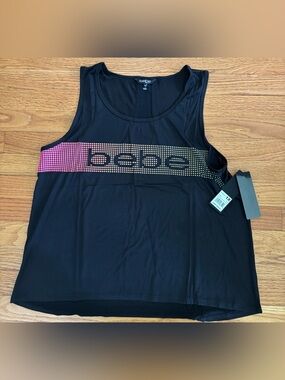 bebe Sport Tank Top Women’s 1X Black Athletic Shirt Logo Sleeveless Workout New
